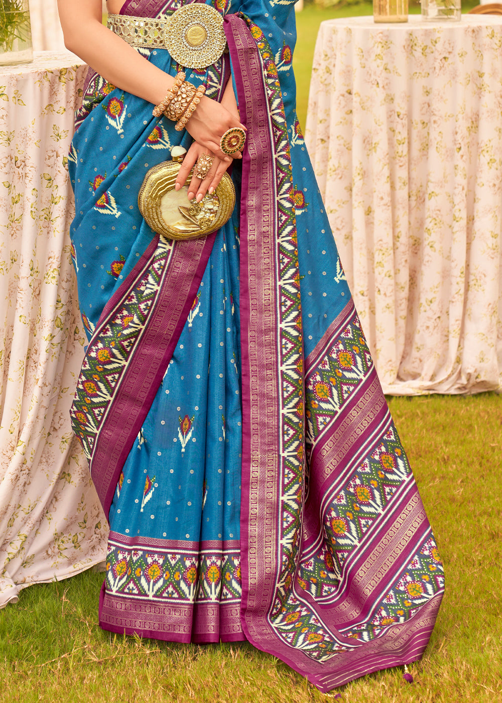 Ultramarine Blue Printed Patola Designer Silk Saree