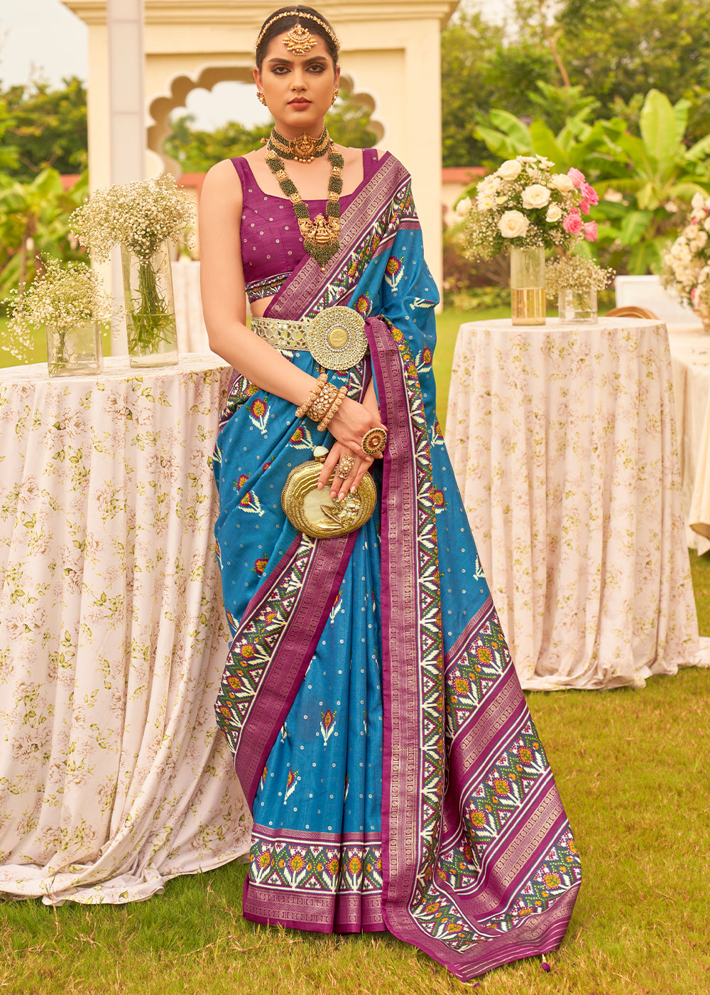 Ultramarine Blue Printed Patola Designer Silk Saree