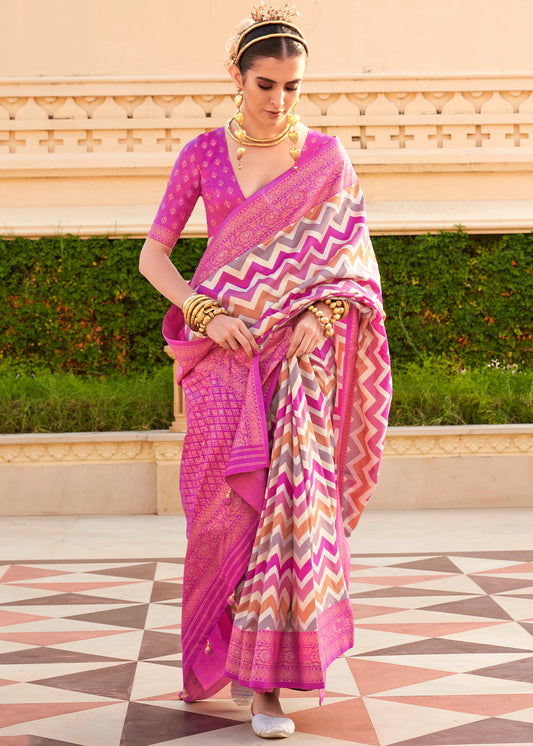 Hot Pink Zari Border Designer Silk Saree