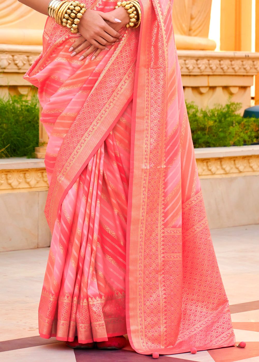 Shades Of Pink Zari Border Designer Silk Saree