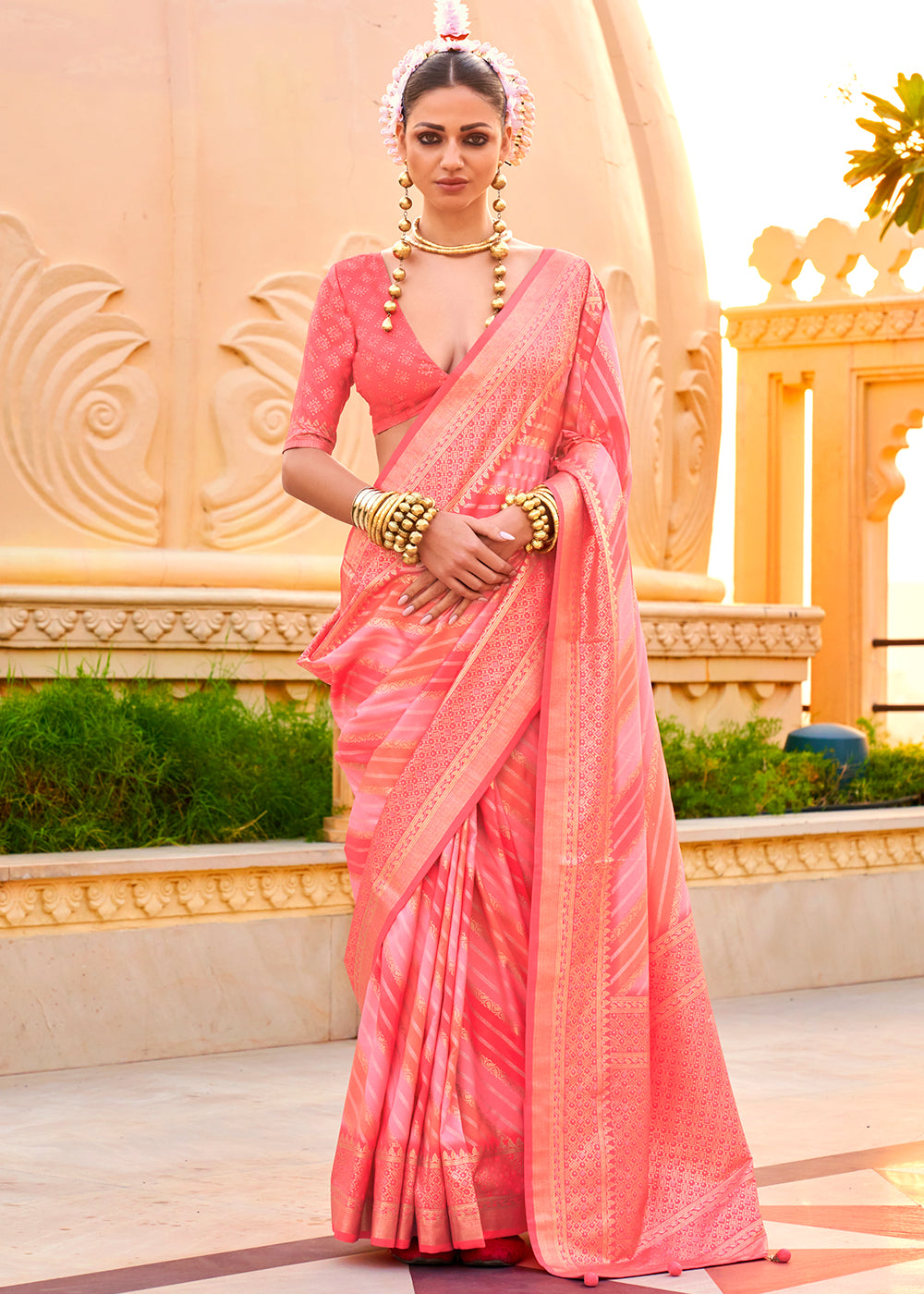 Shades Of Pink Zari Border Designer Silk Saree