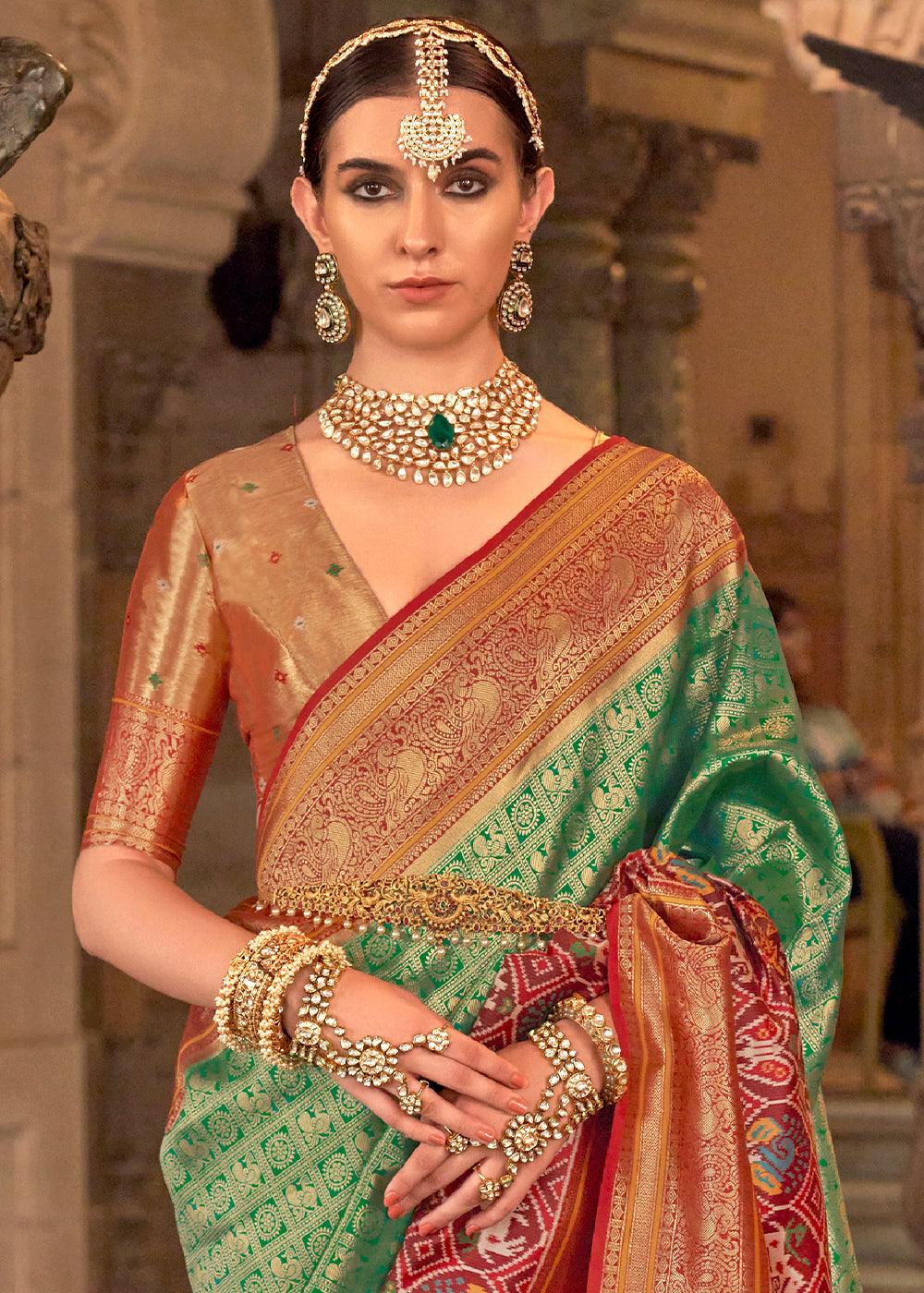 Sea Green Zari Woven Jacquard Banarasi Silk Saree