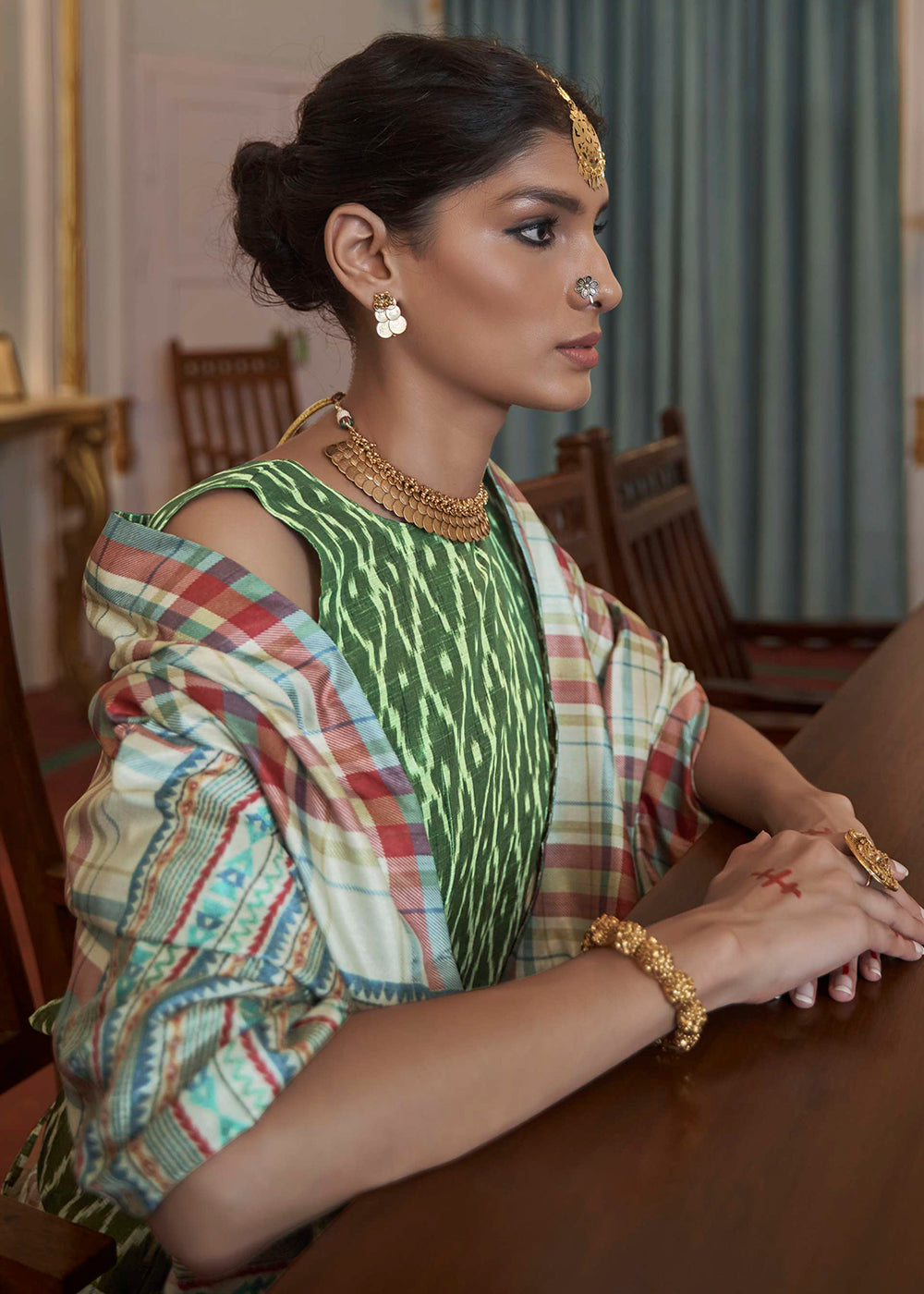 Shades Of Green Printed Silk Saree