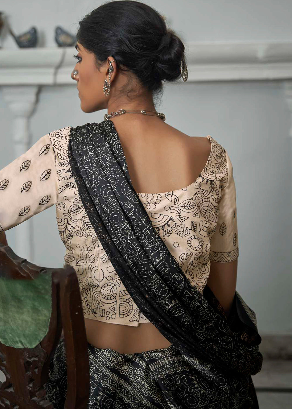 Slate Black Gajji Silk Saree with Embroidery Blouse