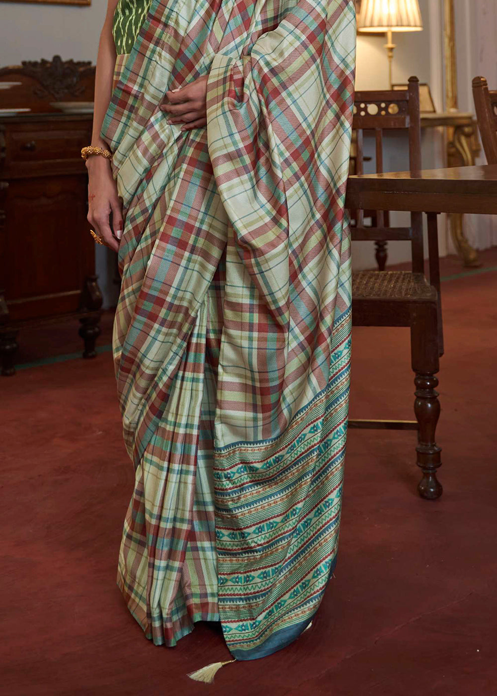 Shades Of Green Printed Silk Saree