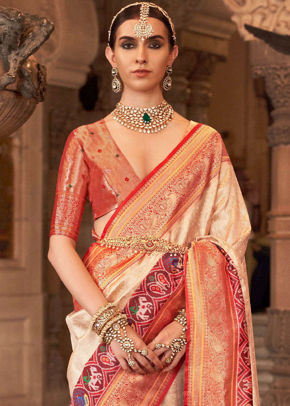 Tan Brown Zari Woven Jacquard Banarasi Silk Saree