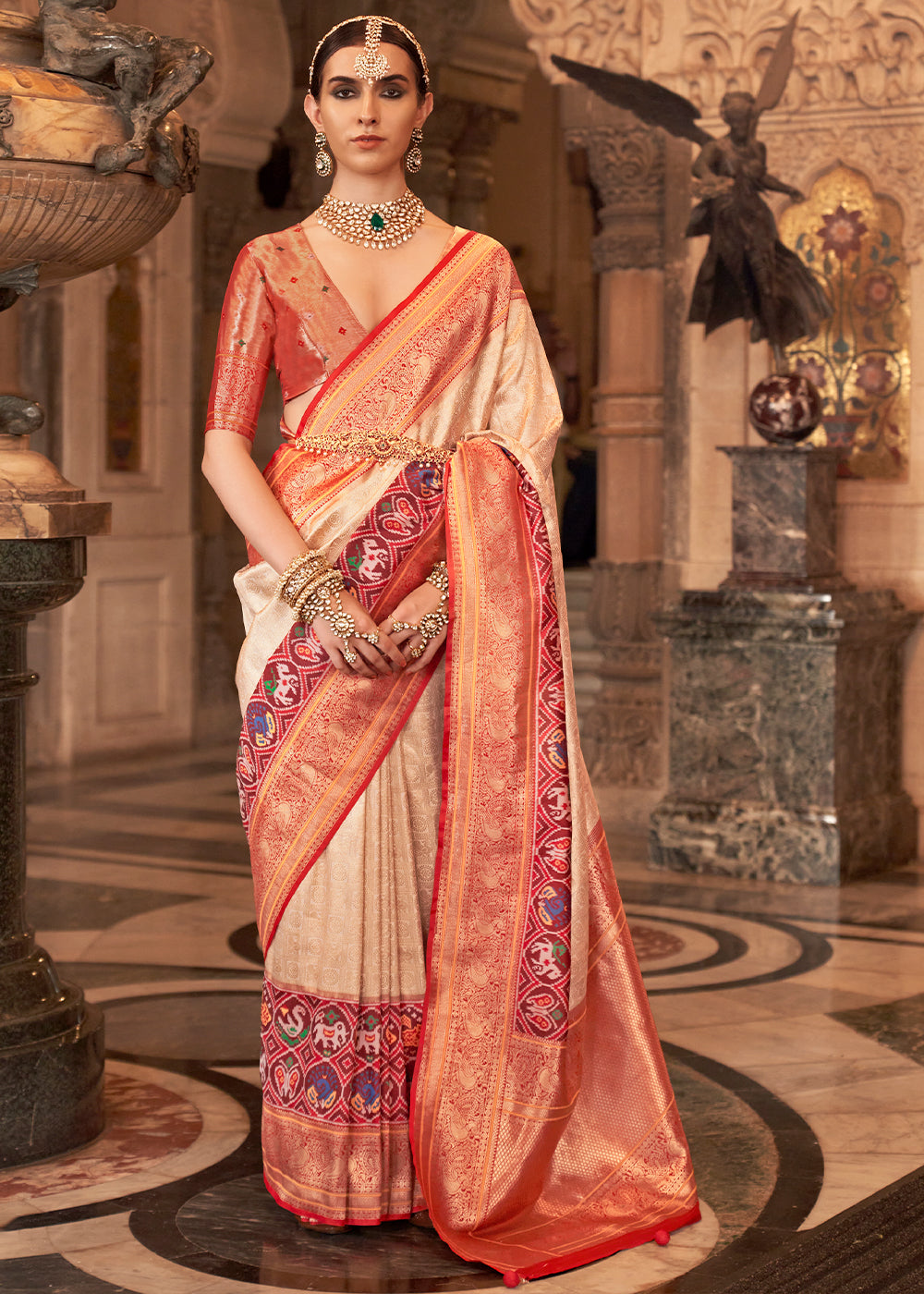 Tan Brown Zari Woven Jacquard Banarasi Silk Saree