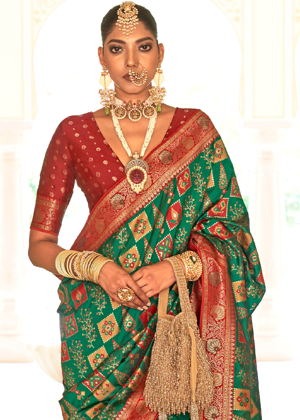 Dark Green Zari Woven Traditional Banarasi Silk Saree