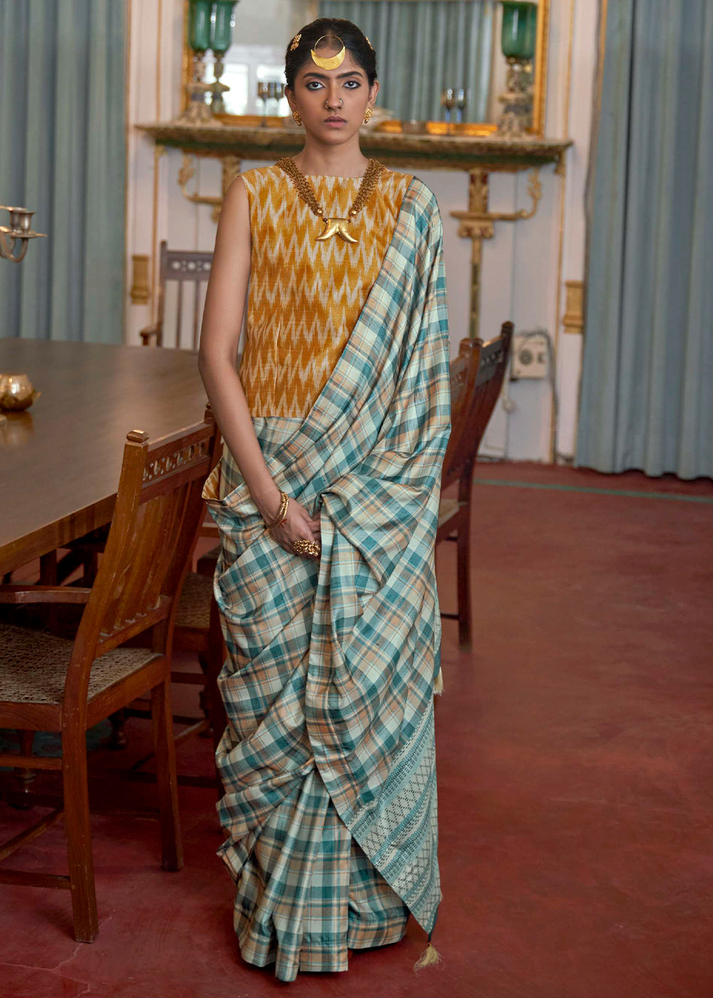 Shades Of Blue Printed Silk Saree