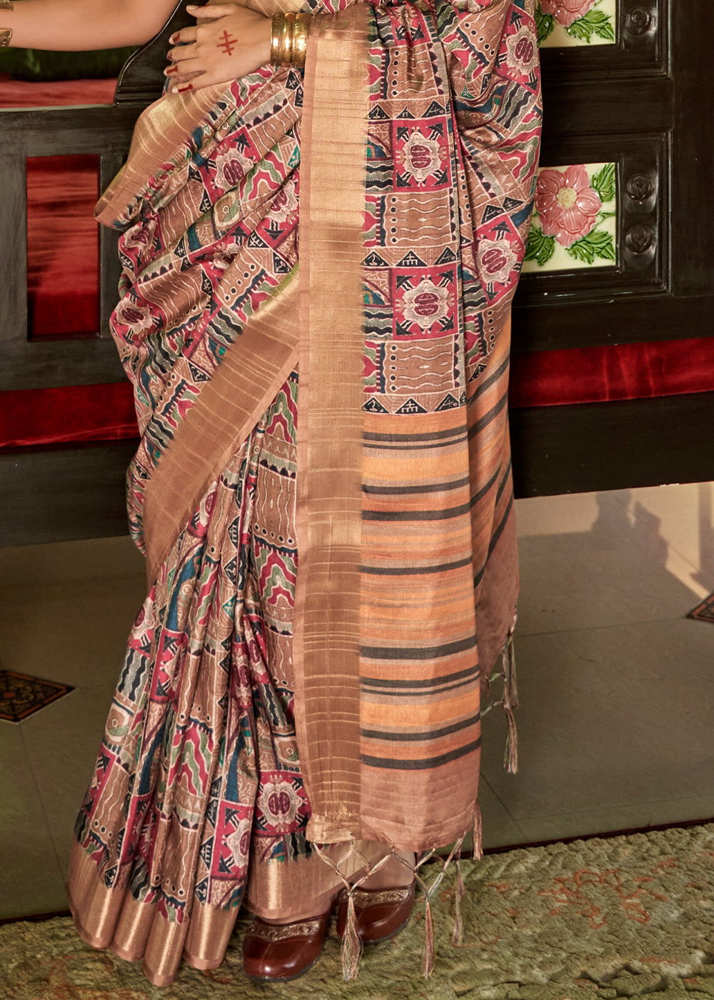 Plaster Brown Designer Printed Silk Saree