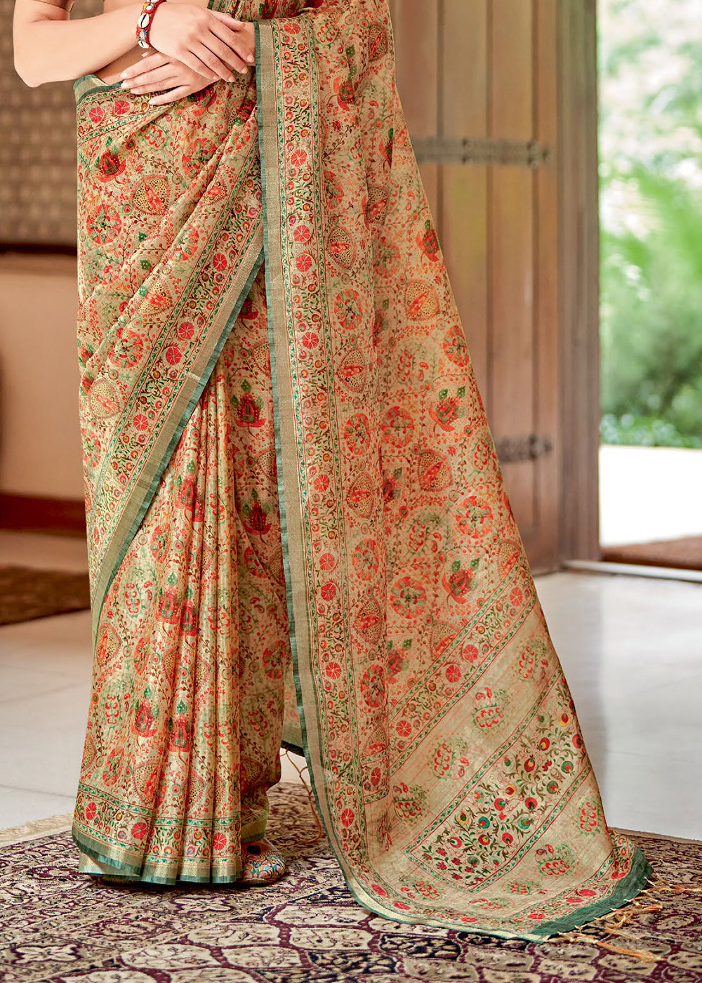 Shades Of Brown Designer Printed Silk Saree