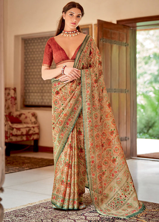 Shades Of Brown Designer Printed Silk Saree