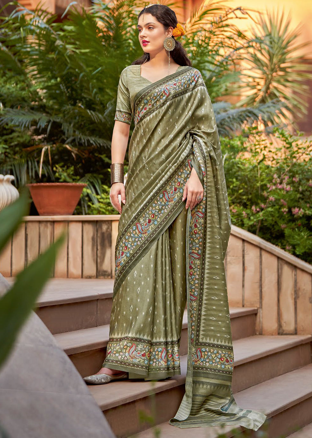 Koala Grey Designer Printed Silk Saree