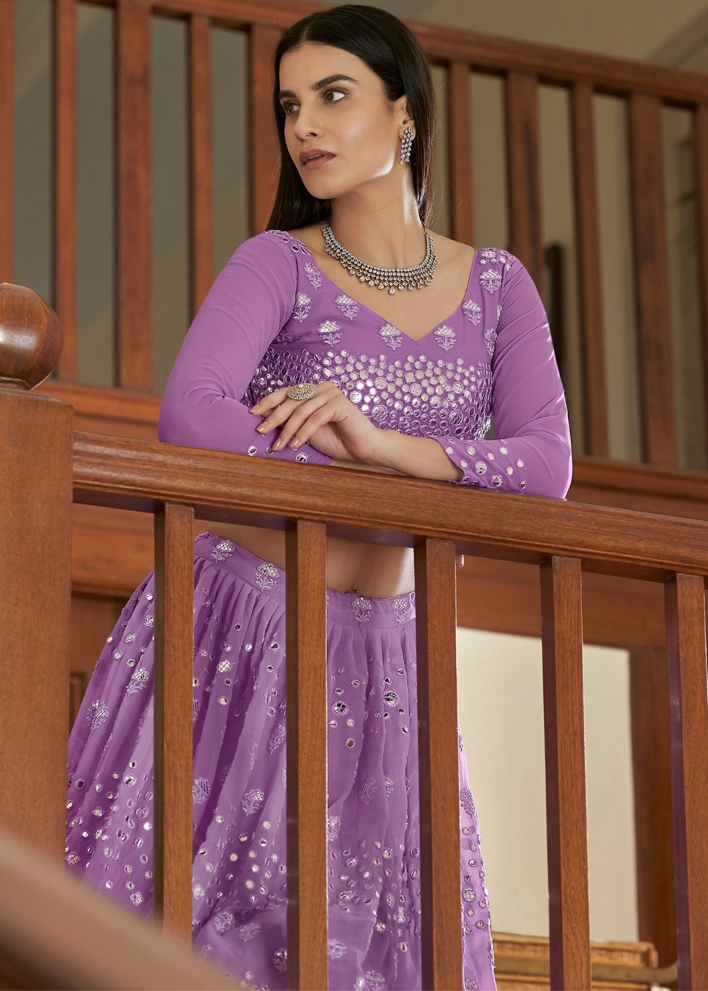 Iris Purple Georgette Lehenga Choli with Resham,Mirror & Gota work