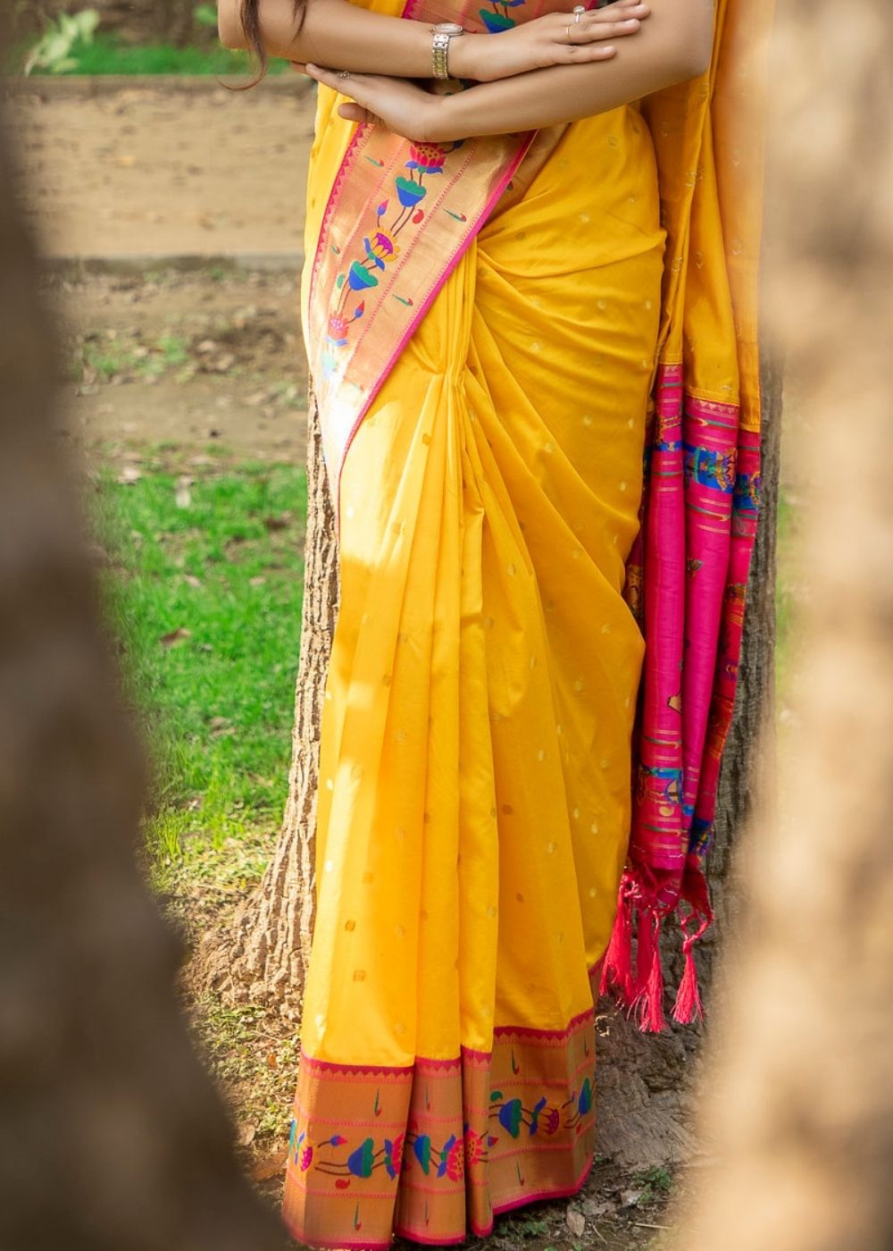 Butter Yellow Woven Paithani Silk Saree