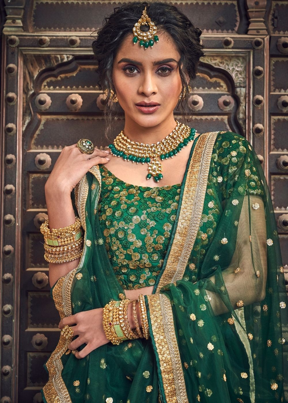 Sacramento Green Soft Net Lehenga Choli with Sequins & Zari work