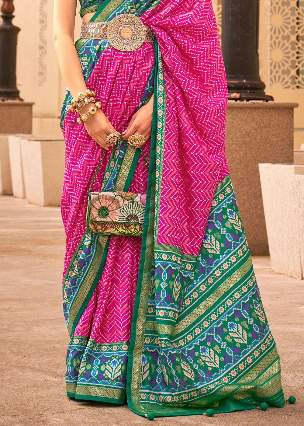 Hot Pink Patola Printed Silk Saree