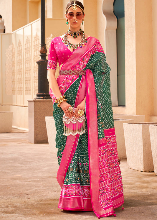 Forest Green Patola Printed Silk Saree