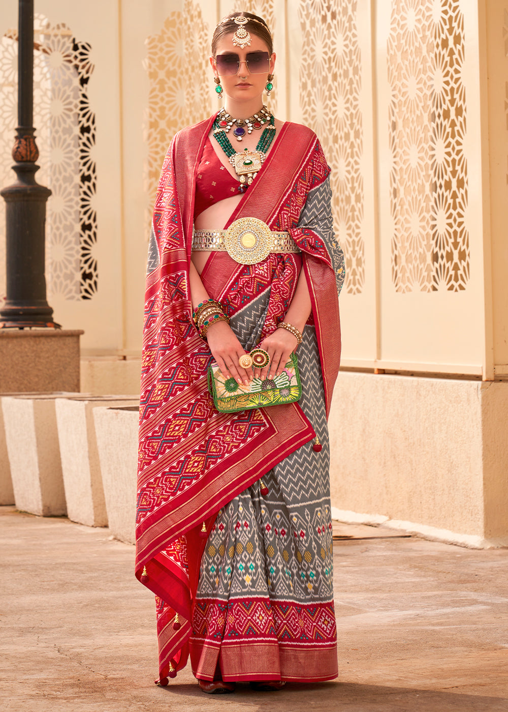 Pewter Grey Patola Printed Silk Saree