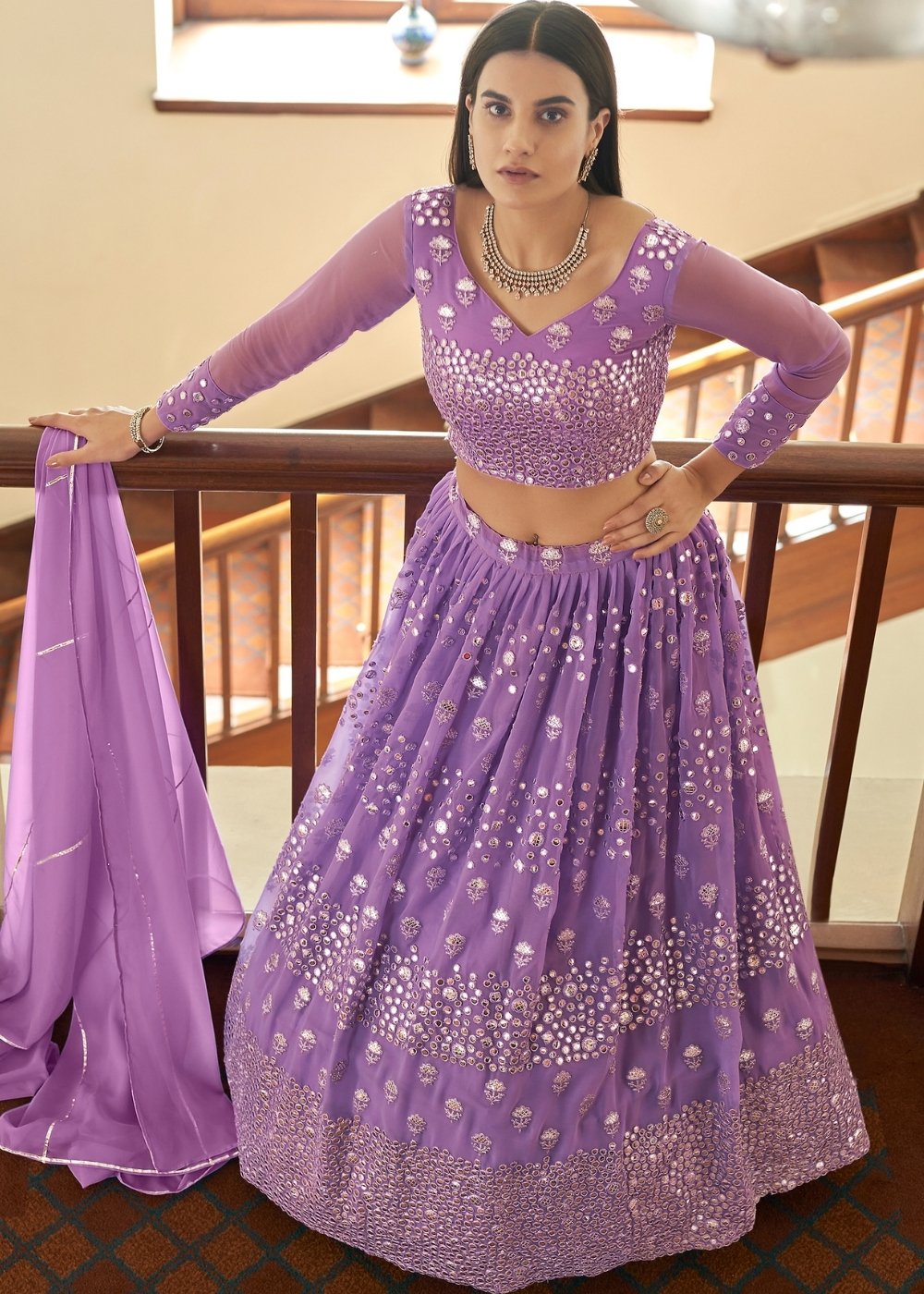 Iris Purple Georgette Lehenga Choli with Resham,Mirror & Gota work