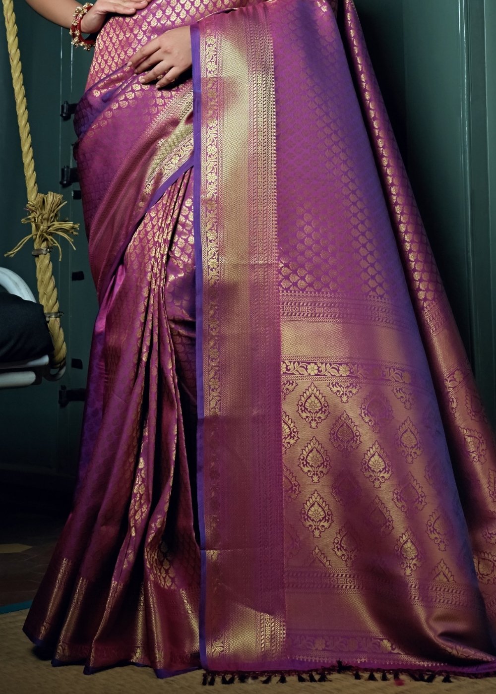 Wine Purple Woven Kanjivaram Silk Saree