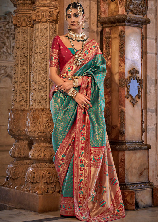 Sapphire Blue Jacquard Woven Banarasi Silk Saree with Stone Work