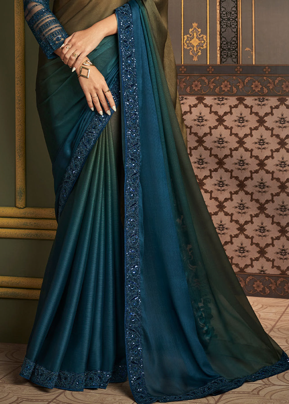 Multicolored Designer Embroidered Chiffon Saree