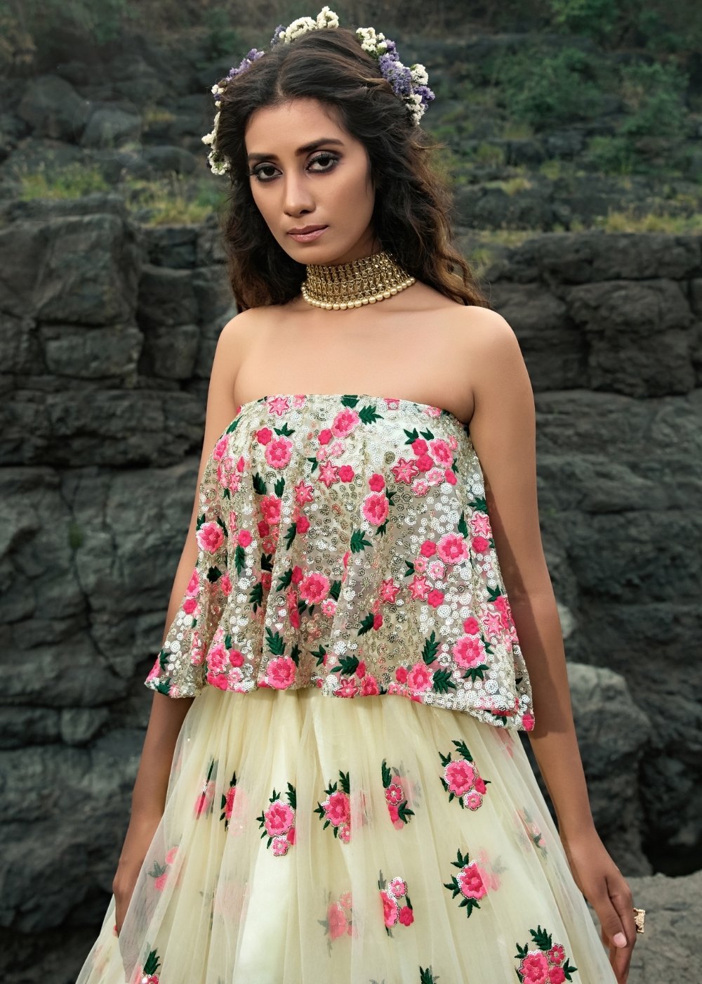 Linen White Designer Soft Net Lehenga Choli with Sequins & Thread work