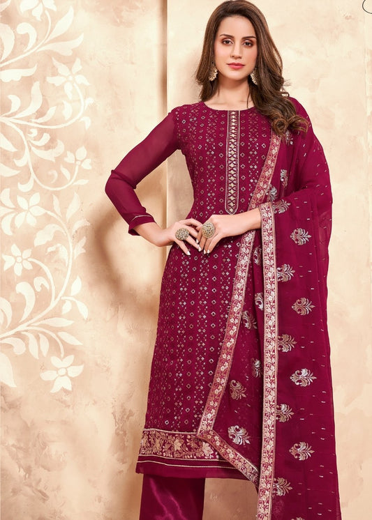 Ruby Pink Georgette Salwar Suit with Thread & Sequence Embroidery work