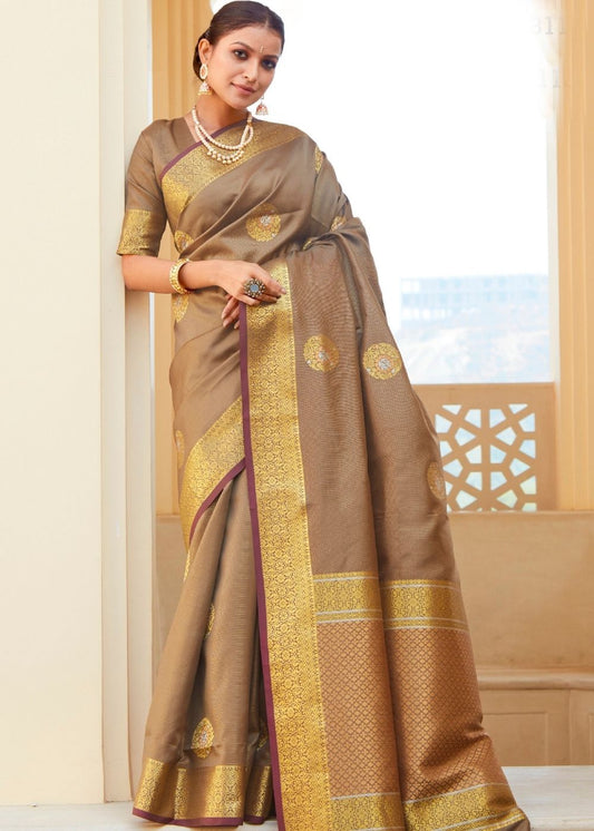 Walnut Brown Zari Woven Kanjivaram Silk Saree