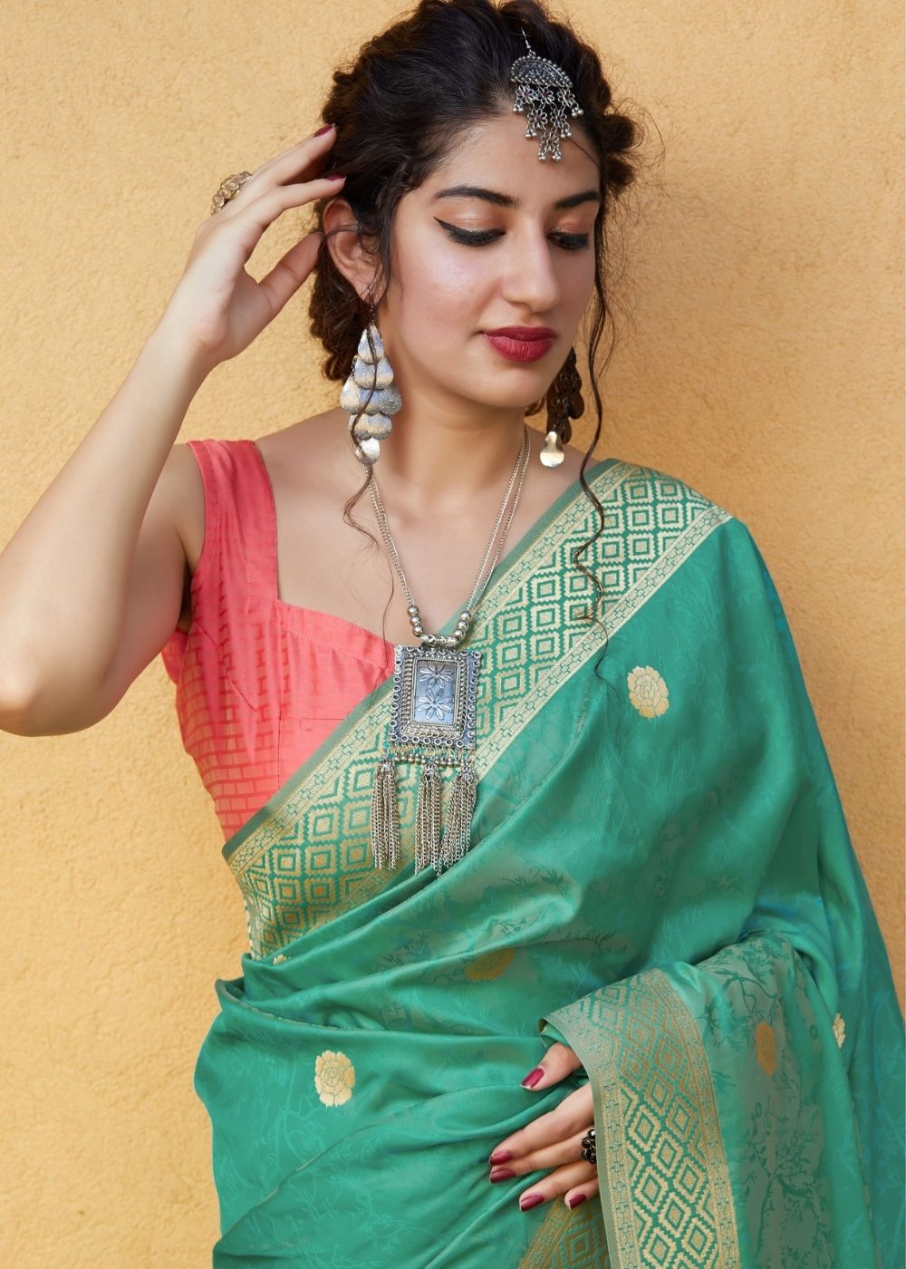 Mint Green Silk Saree with Zari Border and Abstract Digital Print on Pallu
