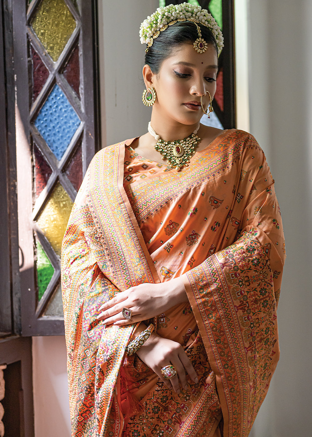 Sandstone Orange Kashmiri Handloom Woven Silk Saree