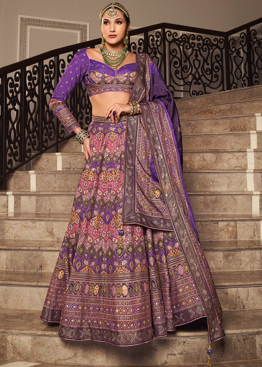 Shades Of Purple Banarasi Silk lehenga Choli Having Beautiful Embellishment work