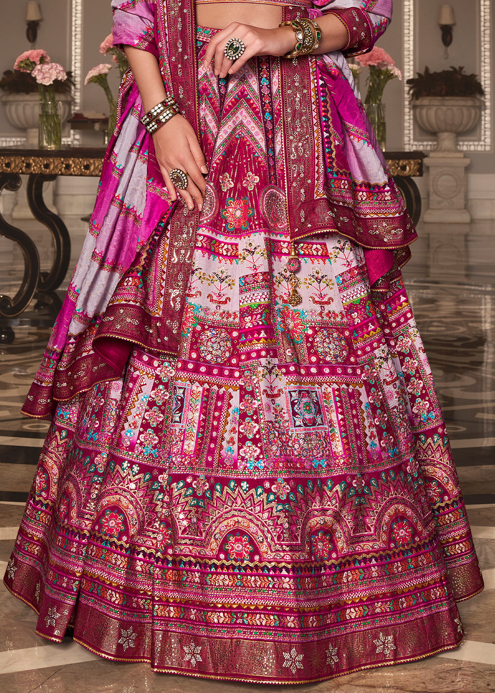 Shades Of Pink Banarasi Silk lehenga Choli Having Beautiful Embellishment work