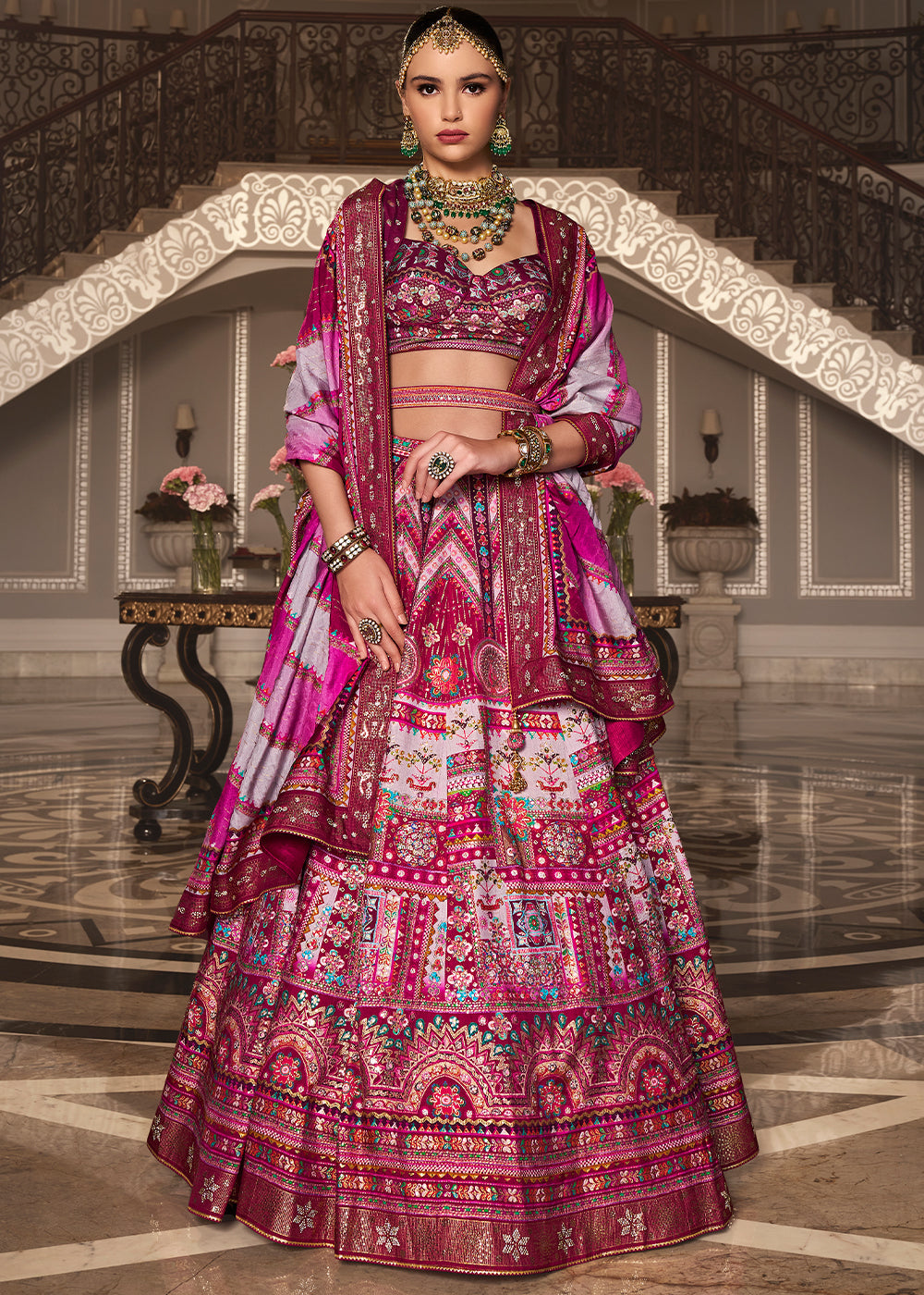 Shades Of Pink Banarasi Silk lehenga Choli Having Beautiful Embellishment work