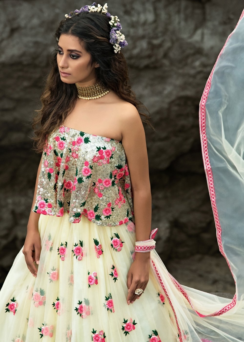 Linen White Designer Soft Net Lehenga Choli with Sequins & Thread work