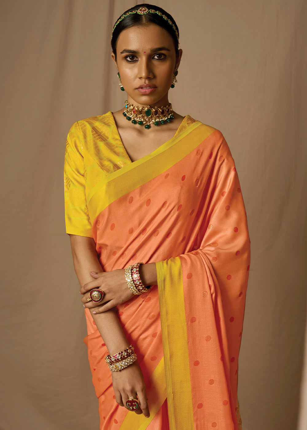 Orange & Yellow Woven Soft Silk Saree