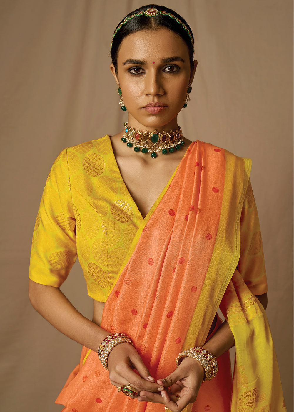 Orange & Yellow Woven Soft Silk Saree