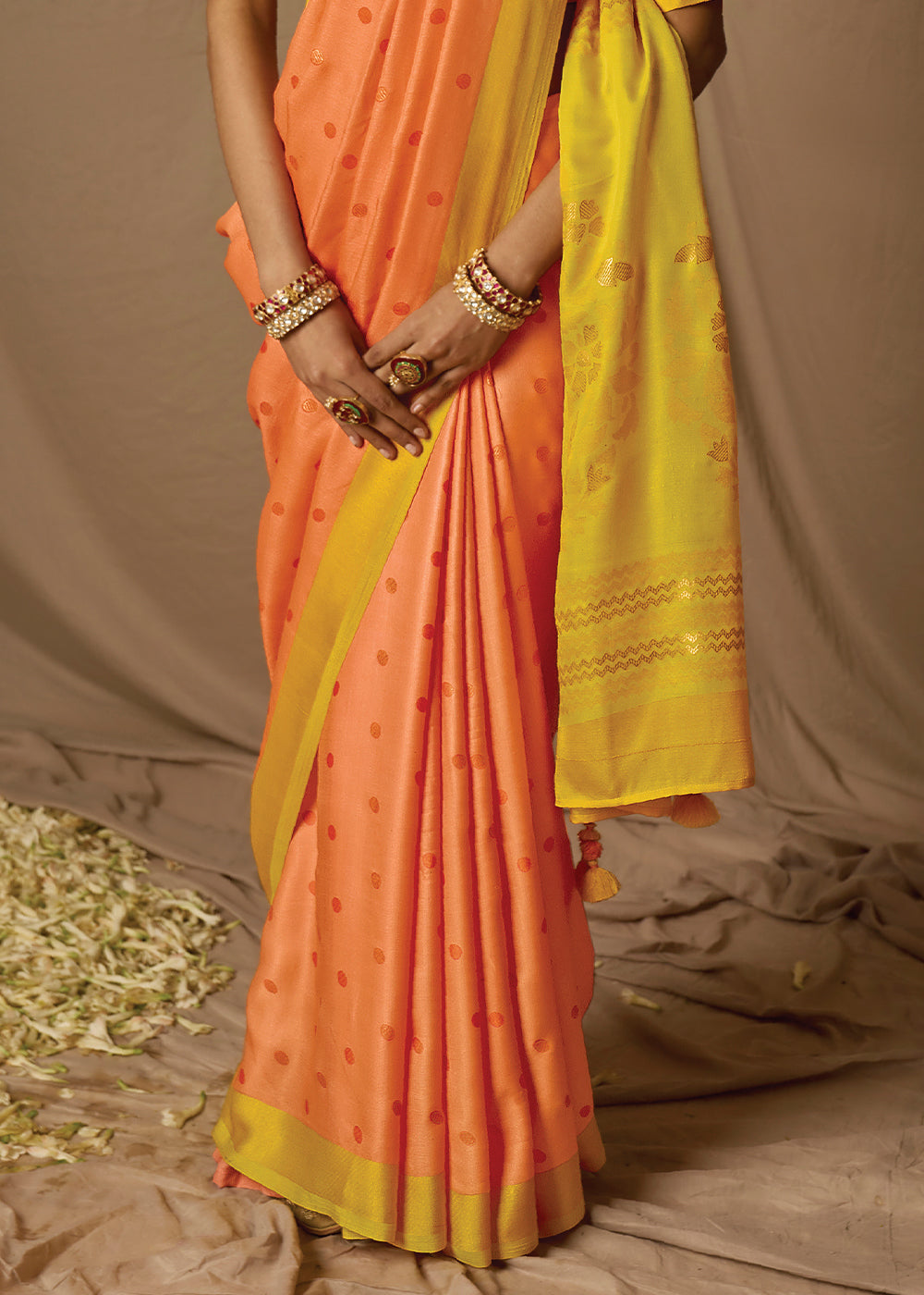 Orange & Yellow Woven Soft Silk Saree