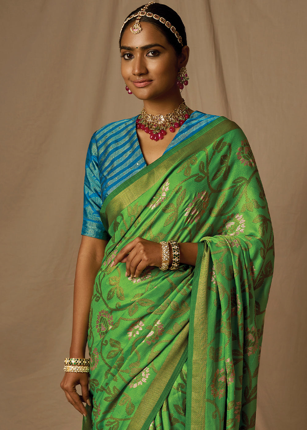 Kelly Green Woven Soft Silk Saree