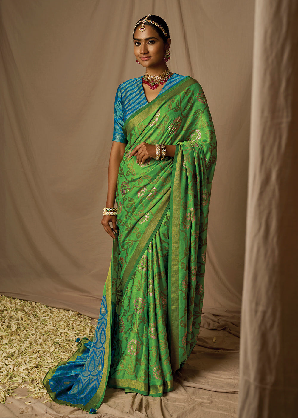 Kelly Green Woven Soft Silk Saree