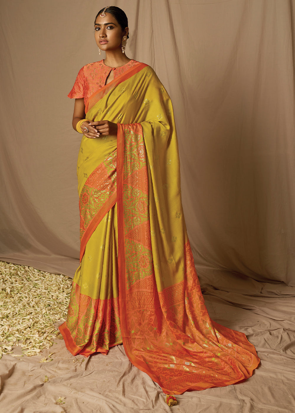 Orange & Yellow Woven Soft Silk Saree