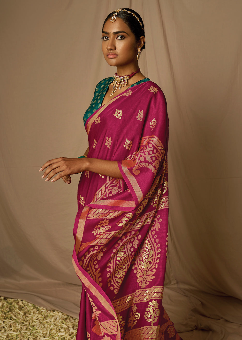 Cerise Pink Woven Soft Silk Saree