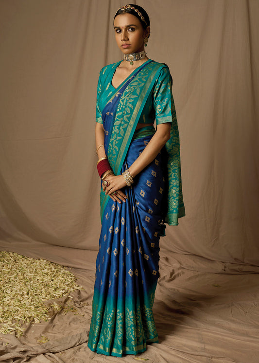 Shades Of Blue Woven Soft Silk Saree