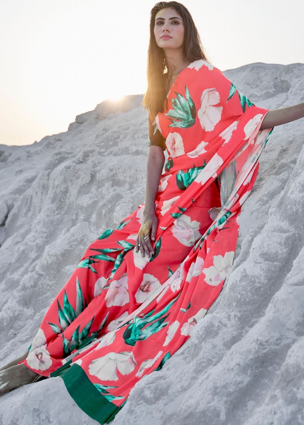 Strawberry Pink Digital Printed Crepe Silk Saree: Top Pick