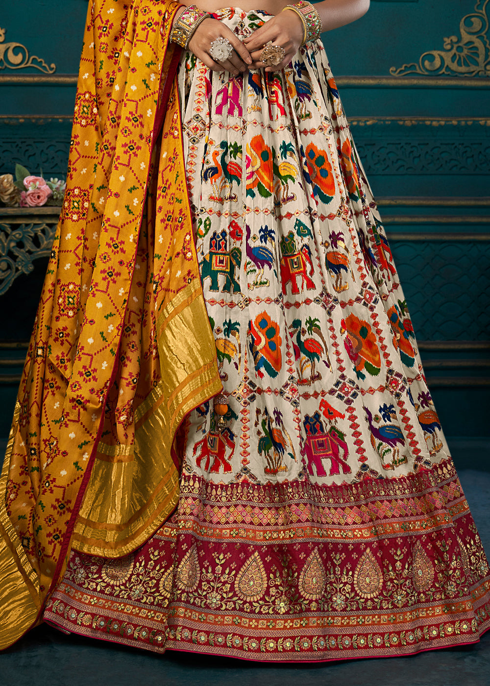 Multicolored Dola Silk Lehenga Choli with Thread & Khatli work