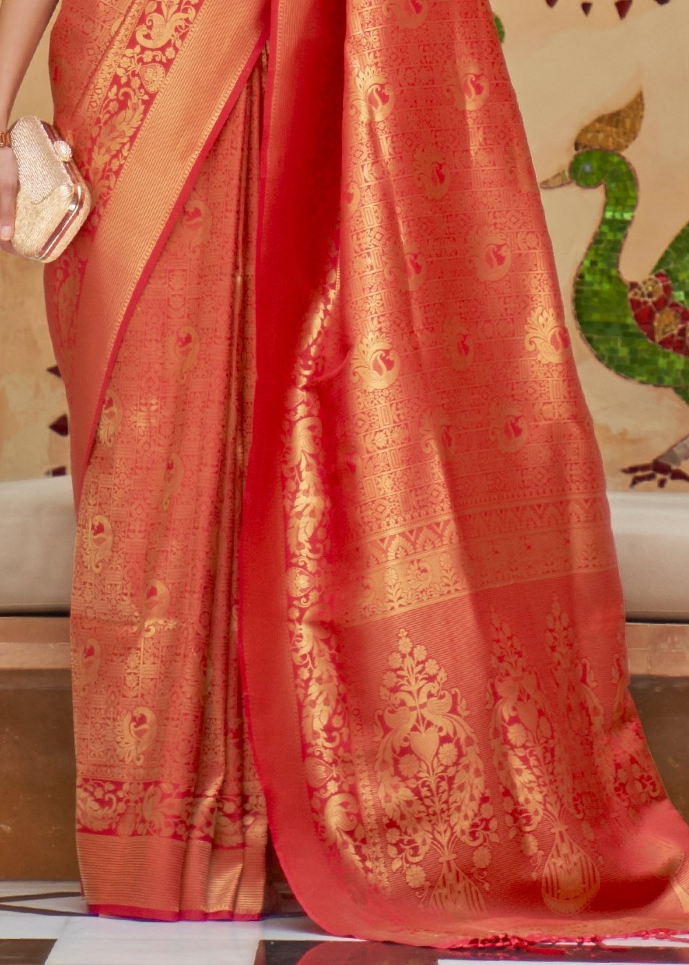 Crimson Red Zari Woven Kanjivaram Silk Saree