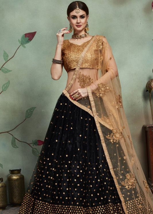 Midnight Black Designer Soft Net Lehenga Choli with Sequins  work