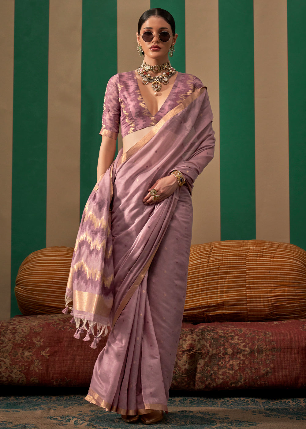 Lilac Purple Handloom Woven Silk Saree