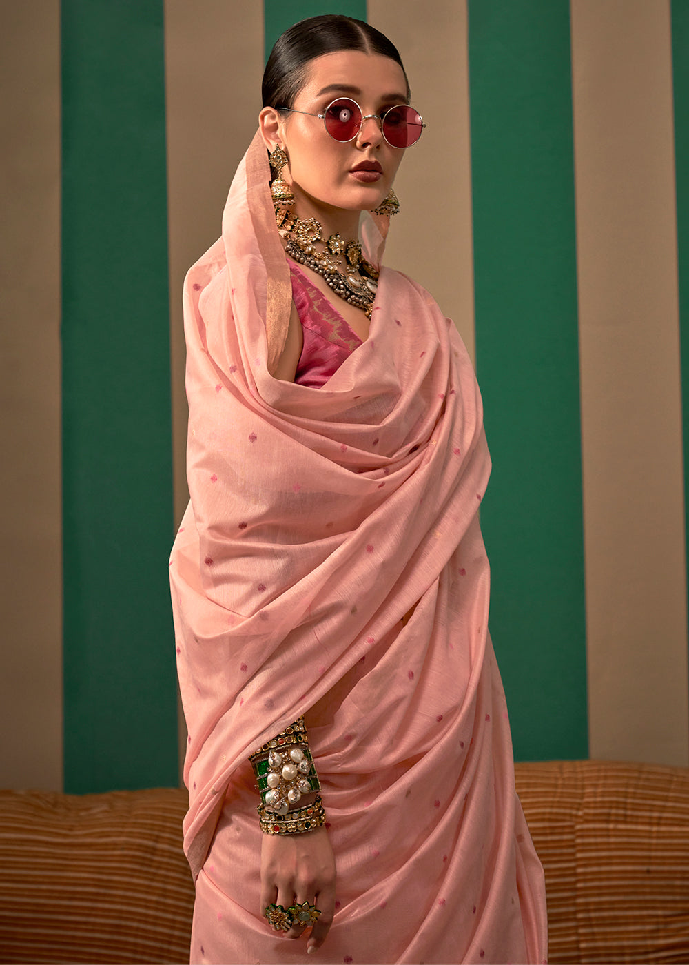 Light Pink Handloom Woven Silk Saree